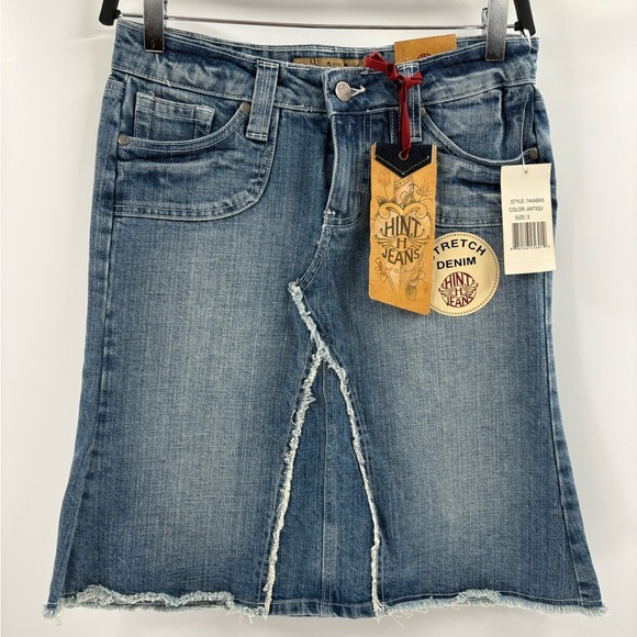 Deadstock Vintage Y2K 2000s midi blue jean raw hem fringe denim skirt sz 29 NWT - Picture 2 of 16